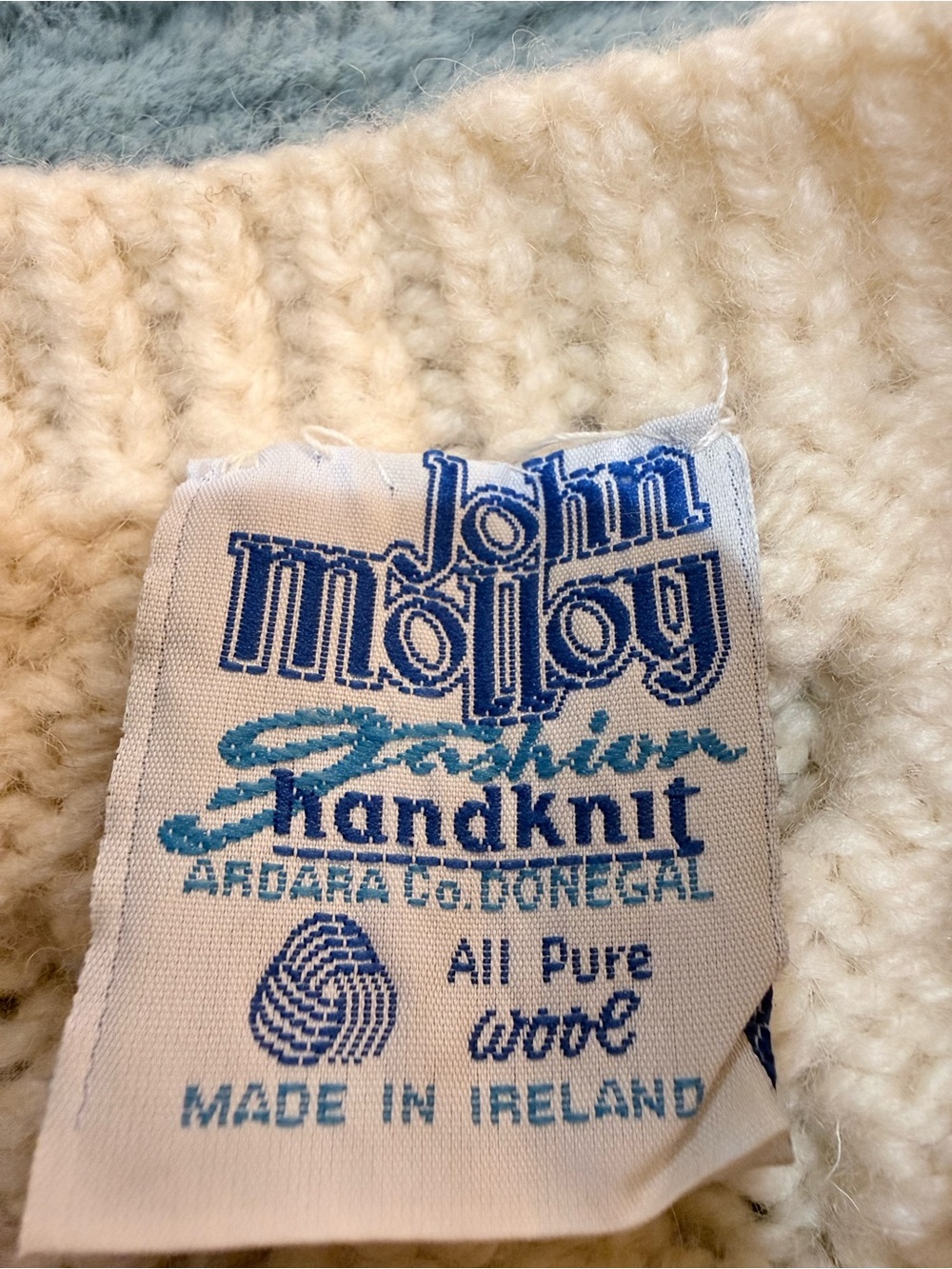 John Molloy Cream Cable Hand Knit Button-Up Cardigan Size Large - Picture 7 of 7